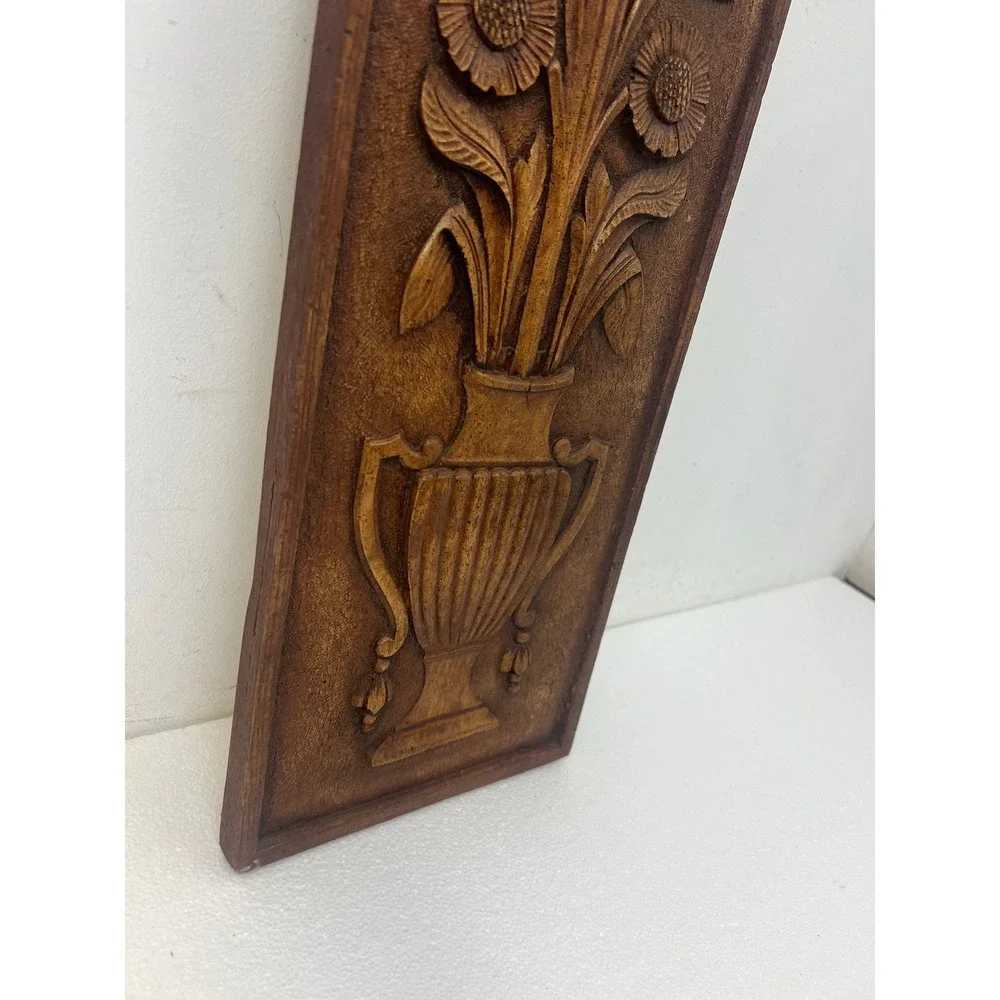 Vintage Resin Wall Hanging Arts & Crafts Floral Sunflowers Vase Plaque MCM Art